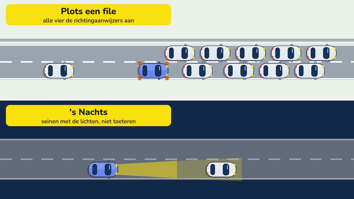 Illustratie bij: Waarschuwingsknipperlichten en claxon